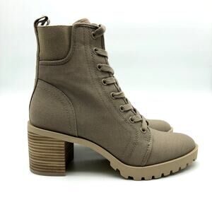 Dolce Vita Womens Combat Boots Size 8 Tan Canvas Stacked Heel NWOB